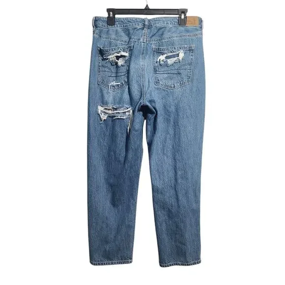 American Eagle Outfitters Ripped Blue Straight Leg Jeans - Picture 2 of 7